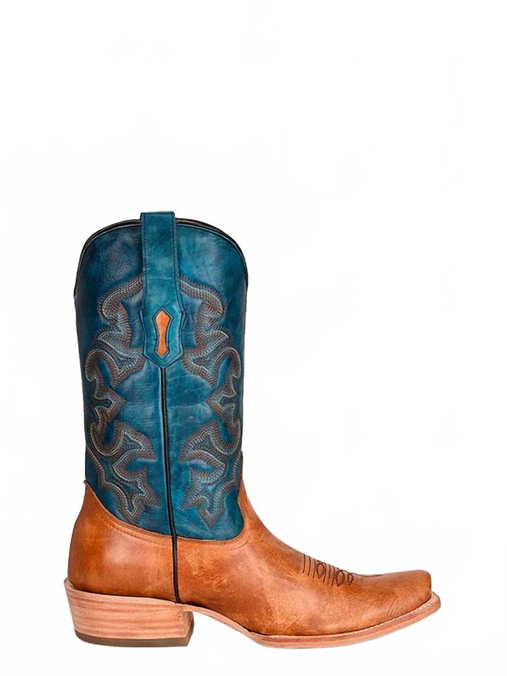 NEW CORRAL men's embroidery narrow square toe cowboy boot in navy blue & sand